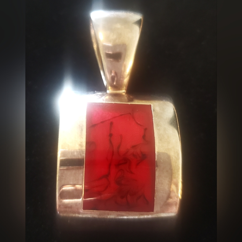 SILPADA ~Retired~ 925 Sterling Silver Red Stone Inlay Necklace  Pendant